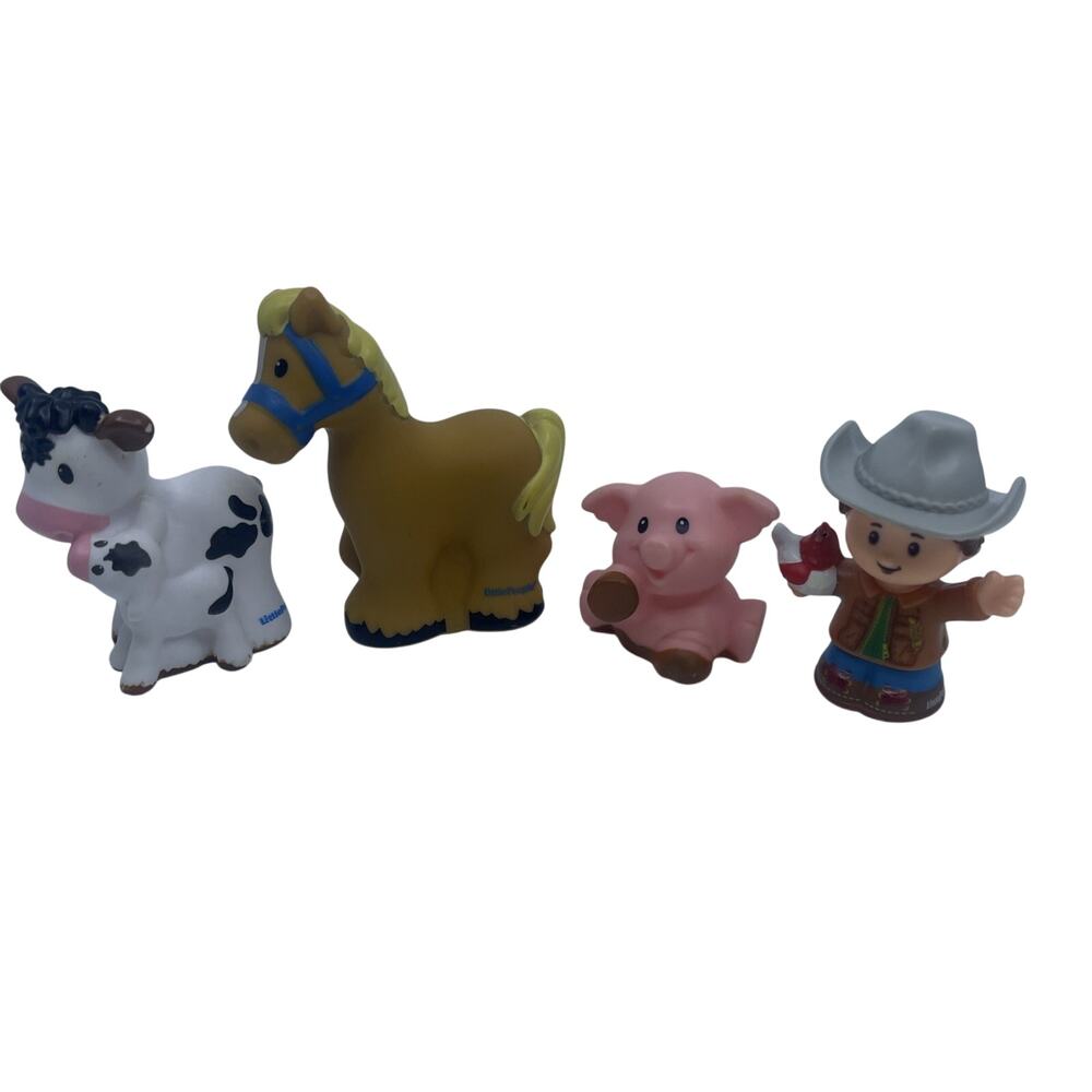 Fisher-Price Little People Farm Animal Lot Horse Pig Cow Farmer Figures Set of 4